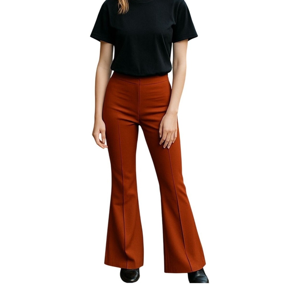 A New Day Women's Flare Leg Pull On‎ Pants Career Casual Brown Rush Large
